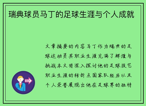 瑞典球员马丁的足球生涯与个人成就